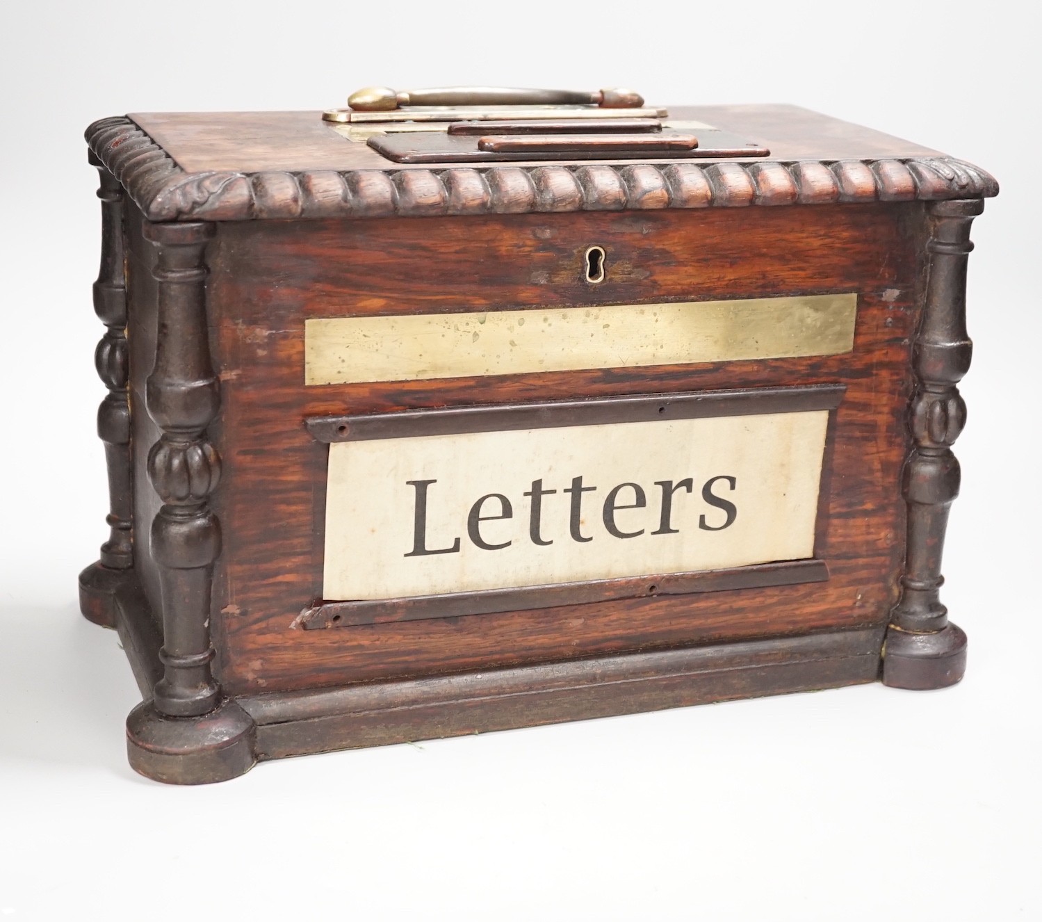 An early Victorian rosewood country house post box, 36cm wide